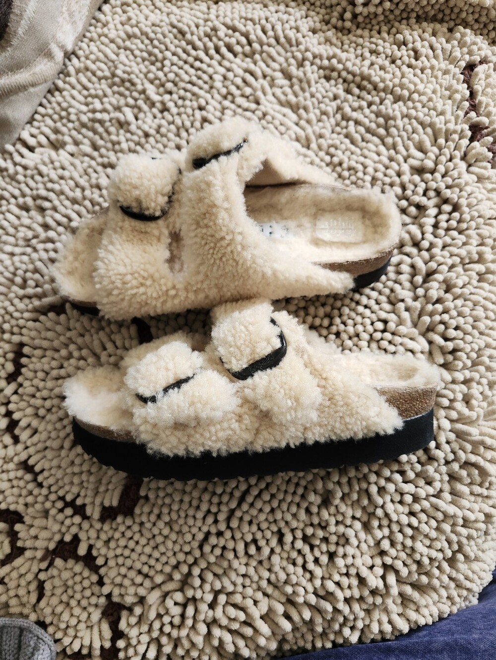 Birkenstock/papillio Womens Shearling Slide Sandals - Cream Sz 7